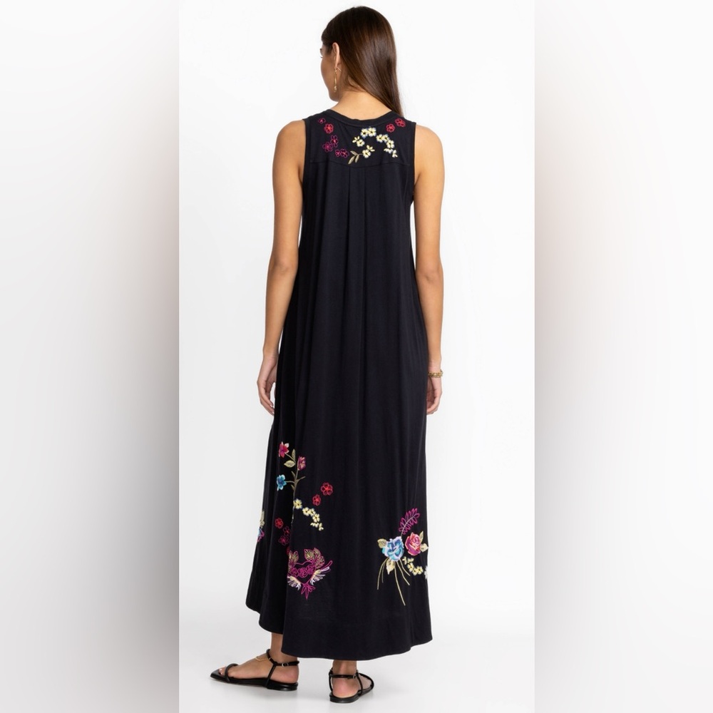 Johnny Was Jessi Knot V-neck Floral Embroidered Black Maxi Dress - Picture 2 of 3